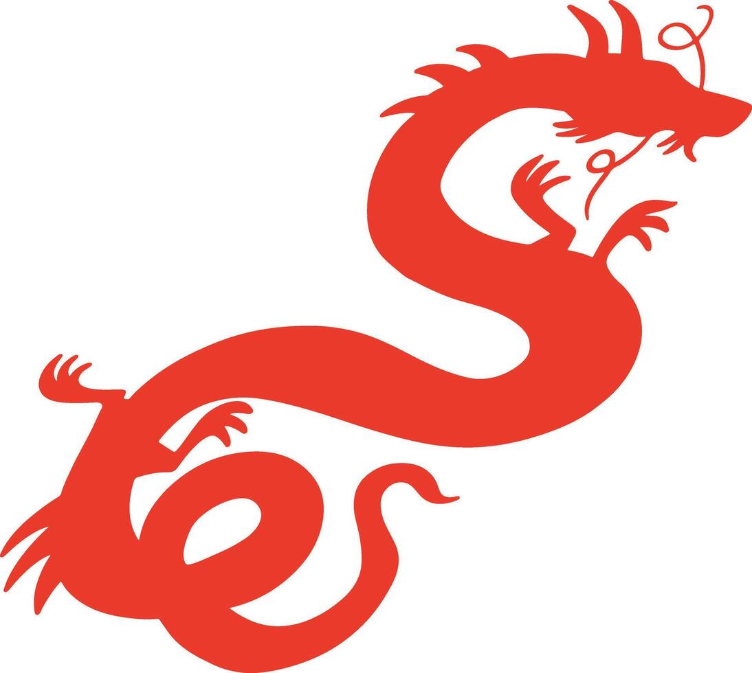 Red Chinese Dragon Silhouette with Flat Design and Shapes. Chinese Zodiac on 2024 Chinese New Year vector