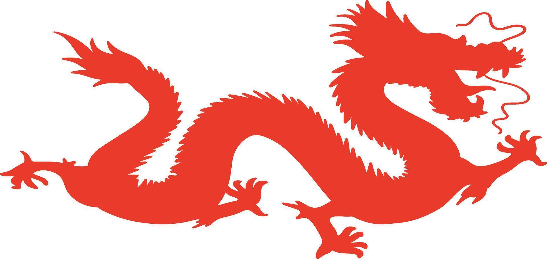 Red Chinese Dragon Silhouette with Flat Design and Shapes. Chinese Zodiac on 2024 Chinese New Year vector