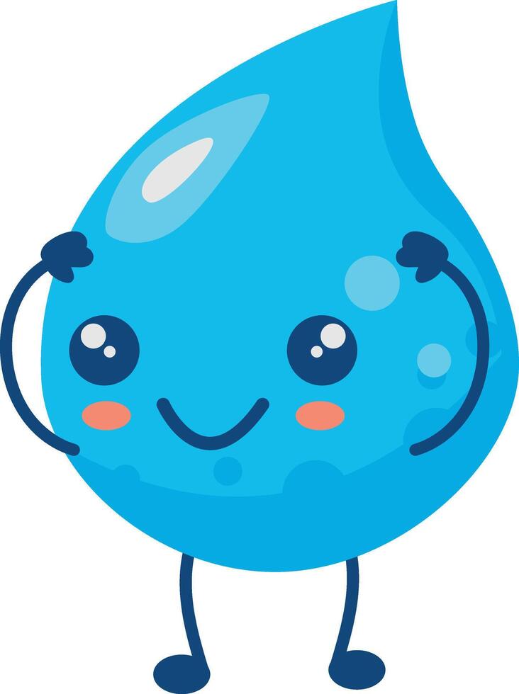 Cute Water Drop Character in Cartoon Design Style. Illustration on White Background vector