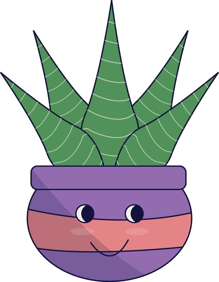 Kawaii Potted Cactus Illustration. Cute Cartoon Style. vector