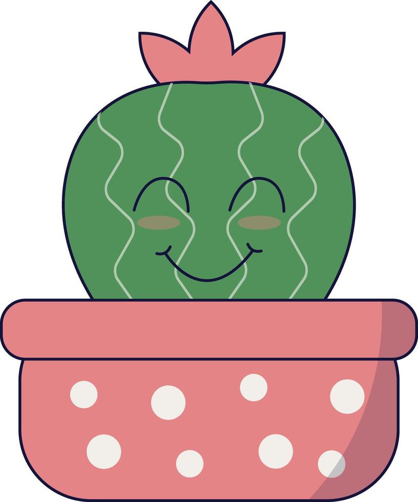 Kawaii Potted Cactus Illustration. Cute Cartoon Style. vector