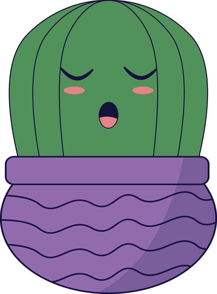 Kawaii Potted Cactus Illustration. Cute Cartoon Style. vector
