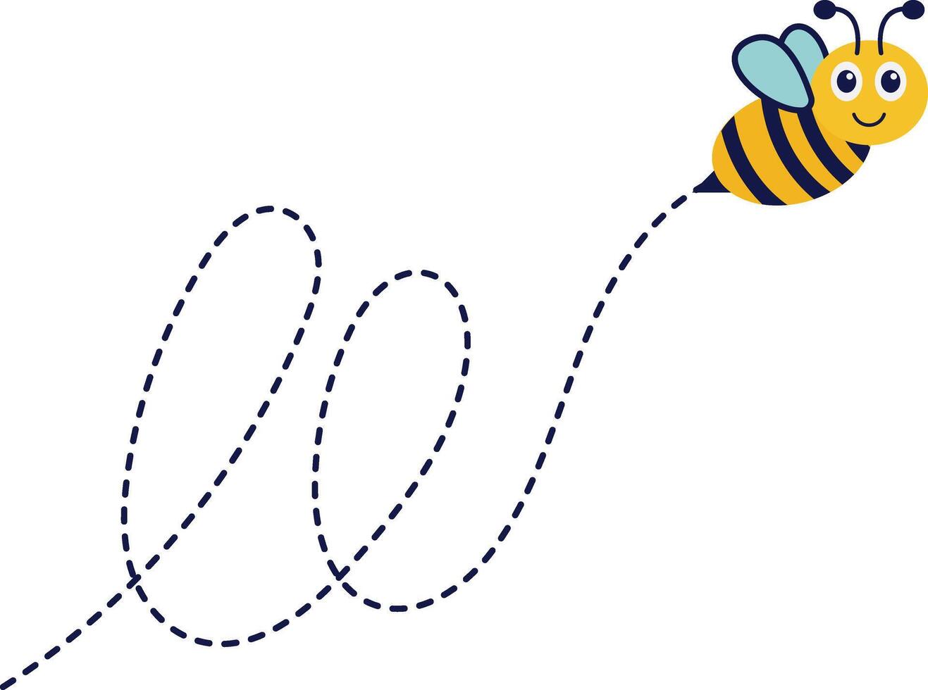Bee Flying on Dotted Route. with Cartoon Character Design. Isolated Illustration. vector