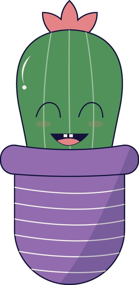 Kawaii Potted Cactus Illustration. Cute Cartoon Style. vector