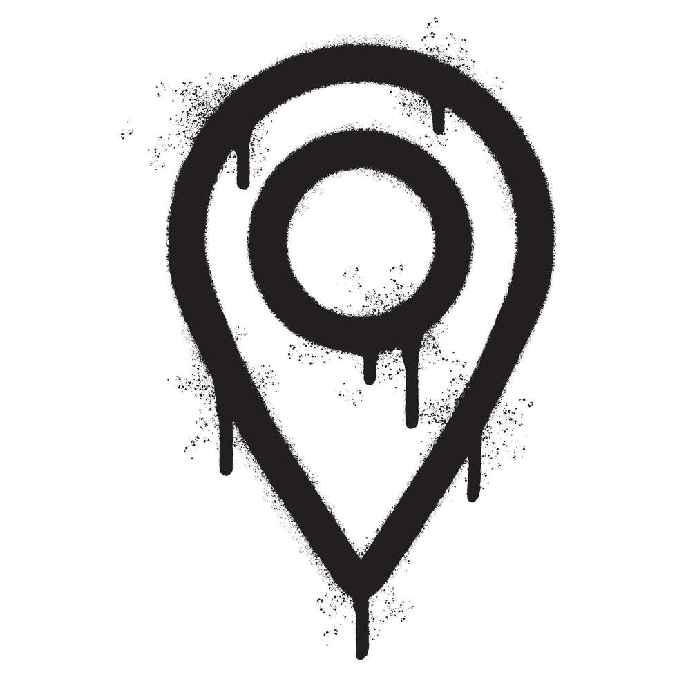 Spray Painted Graffiti Map pointer icon Sprayed isolated with a white background. graffiti GPS location symbol with over spray in black over white. vector