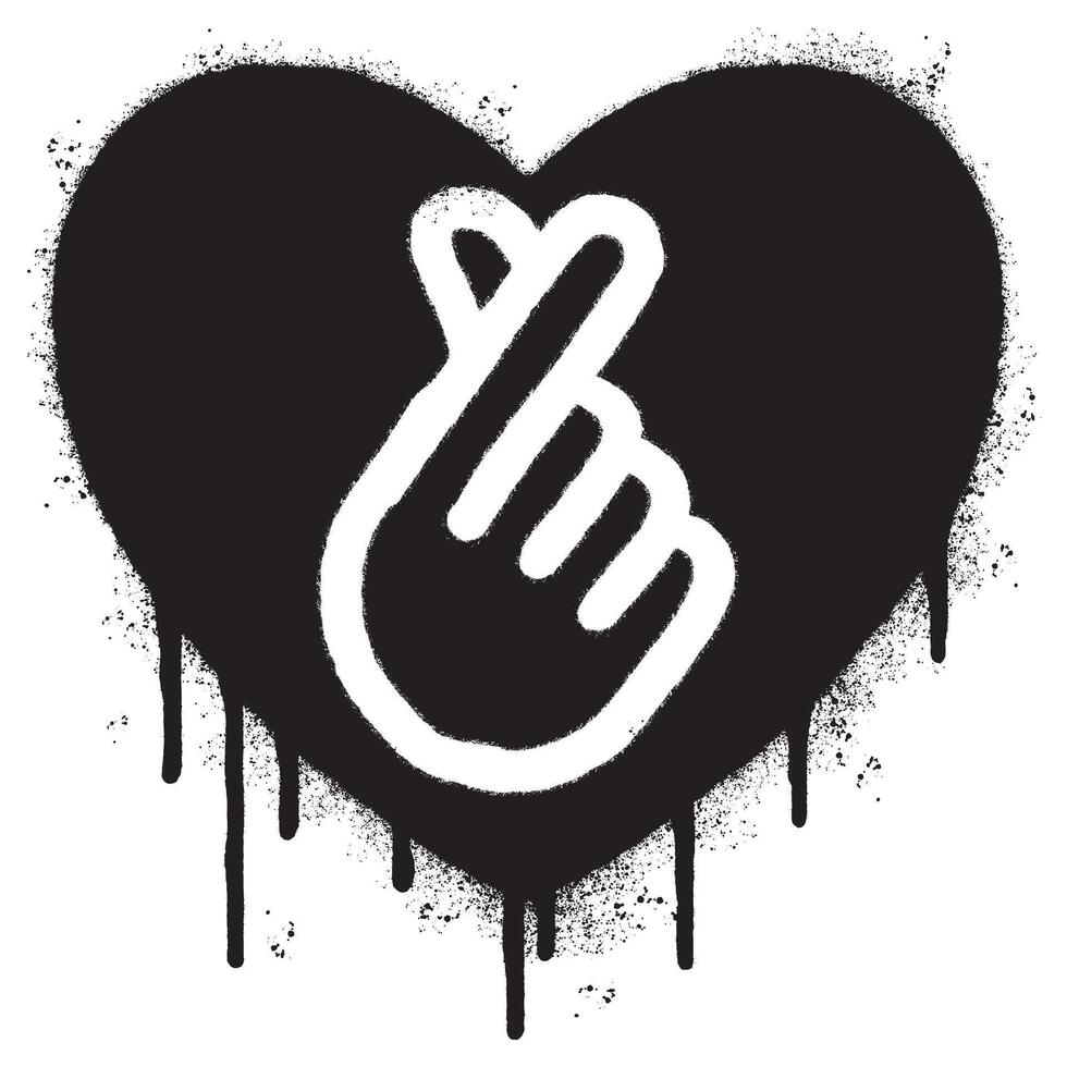 Spray Painted Graffiti Korean heart sign Sprayed isolated with a white background. graffiti Finger love symbol with over spray in black over white. vector