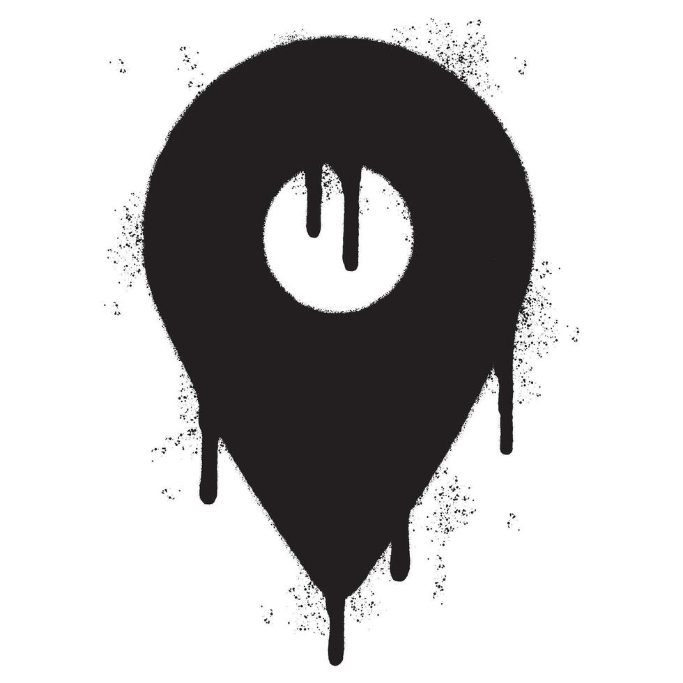 Spray Painted Graffiti Map pointer icon Sprayed isolated with a white background. graffiti GPS location symbol with over spray in black over white. vector