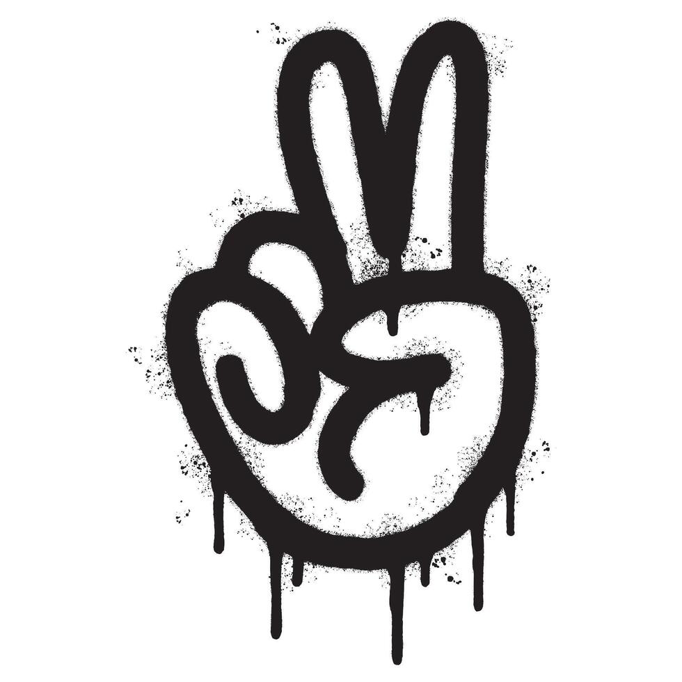 Spray Painted Graffiti Hand gesture V sign for victory icon Sprayed isolated with a white background. graffiti Hand gesture V sign for peace symbol with over spray in black over white. vector