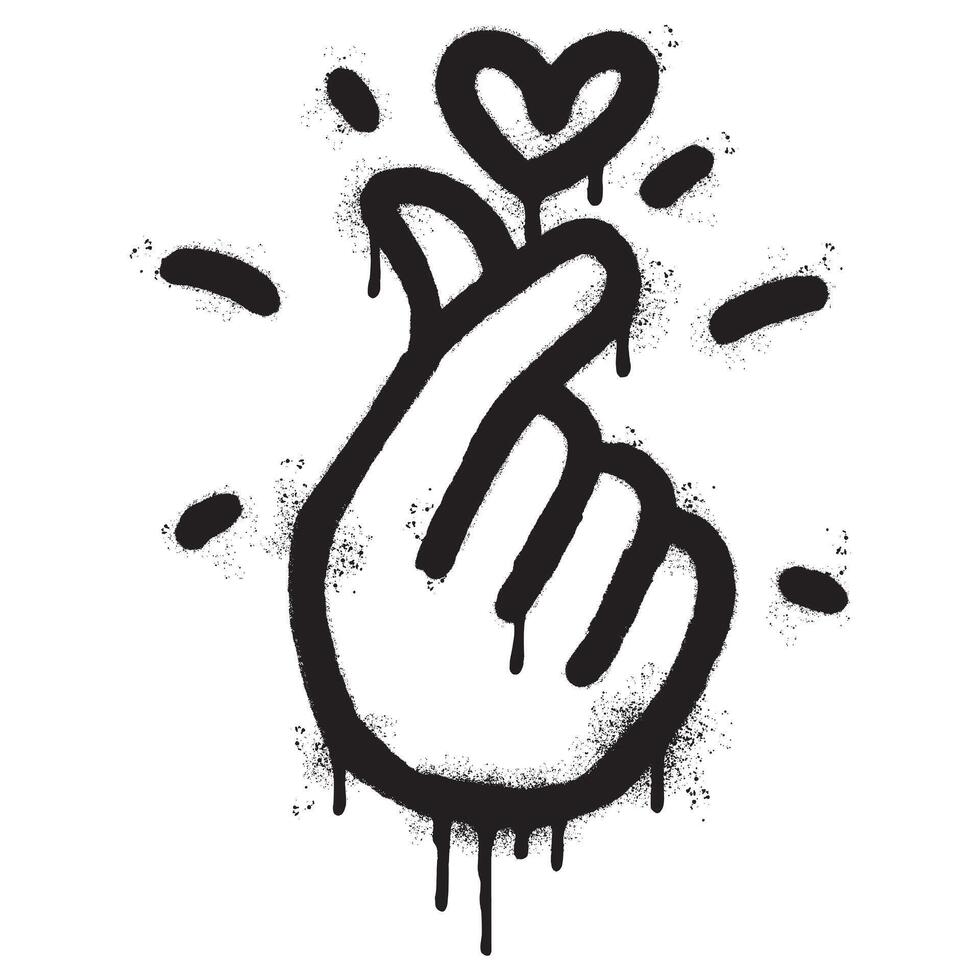 Spray Painted Graffiti Korean heart sign Sprayed isolated with a white background. graffiti Finger love symbol with over spray in black over white. vector