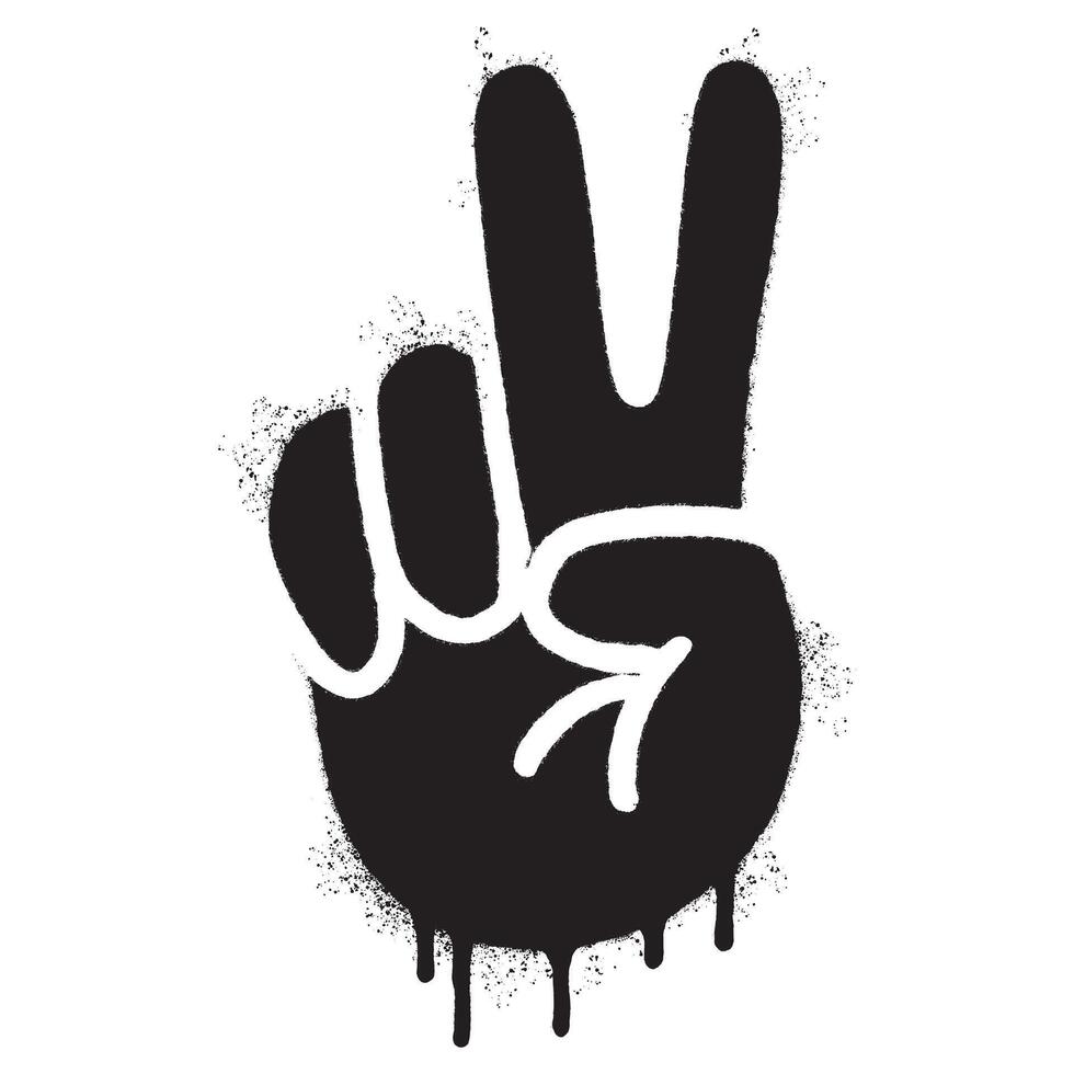 Spray Painted Graffiti Hand gesture V sign for victory icon Sprayed isolated with a white background. graffiti Hand gesture V sign for peace symbol with over spray in black over white. vector