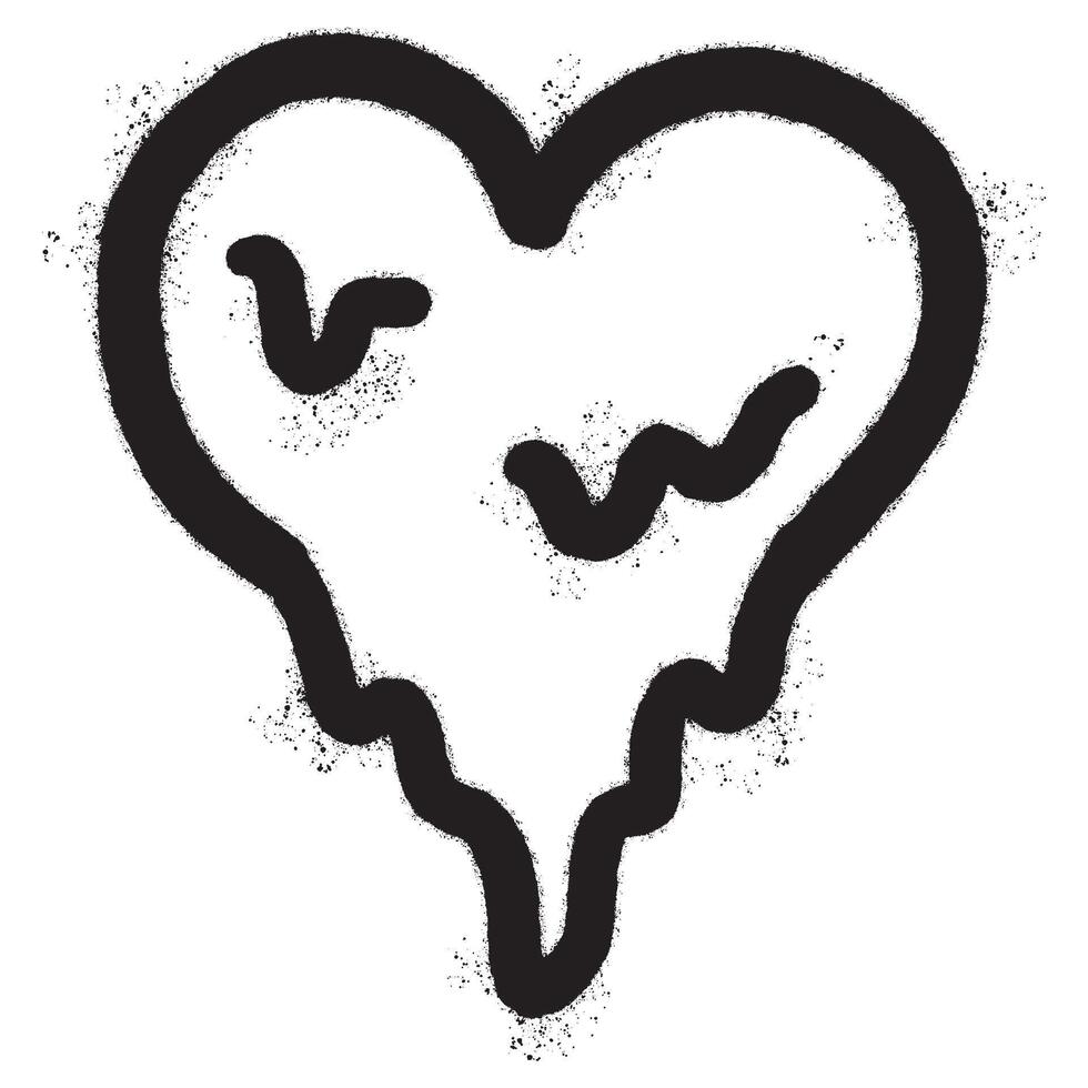 Spray Painted Graffiti melting heart icon Sprayed isolated with a white background. graffiti Bleeding heart icon with over spray in black over white. vector