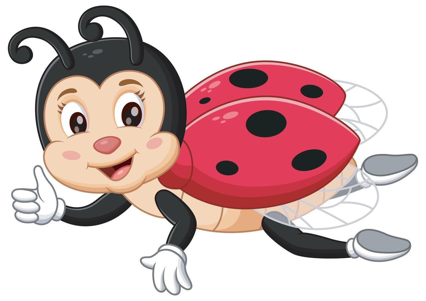 Cute Ladybug Cartoon Flying Give a Thumb Up. Animal Nature Icon Concept Isolated Premium . Illustration vector