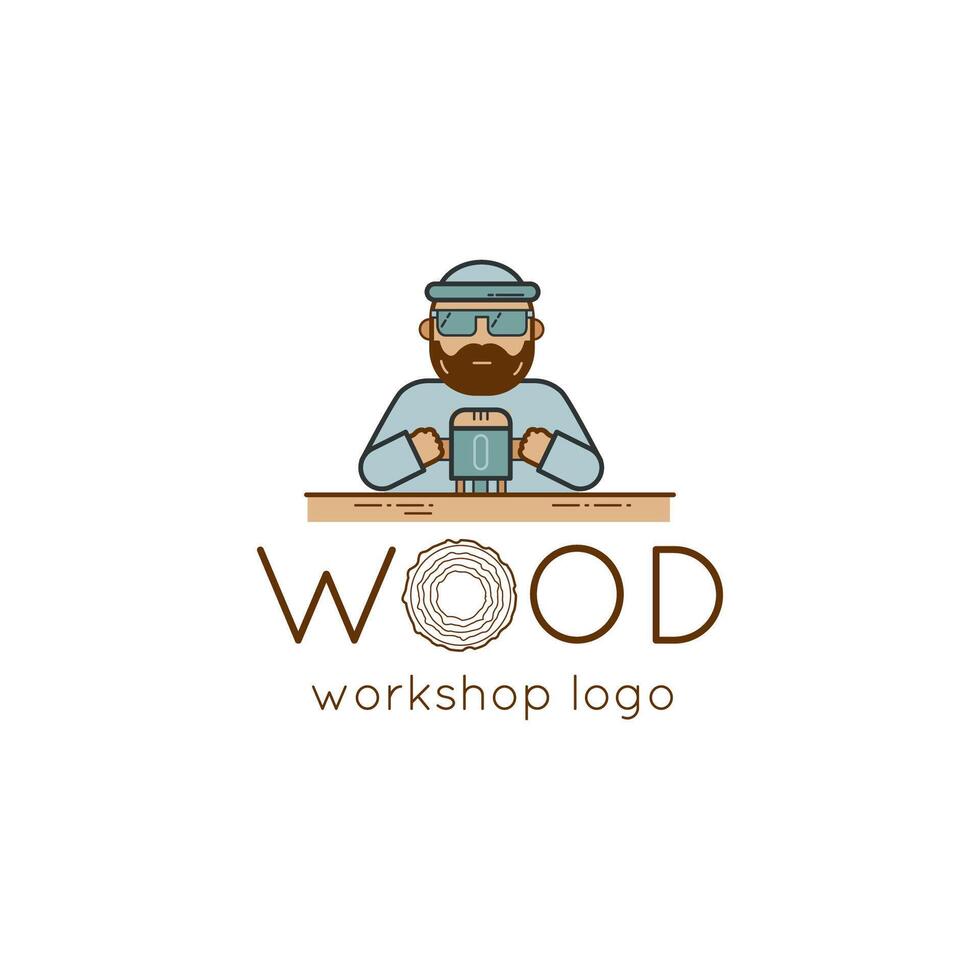 Carpentry workshop logo. Master with a milling machine. vector
