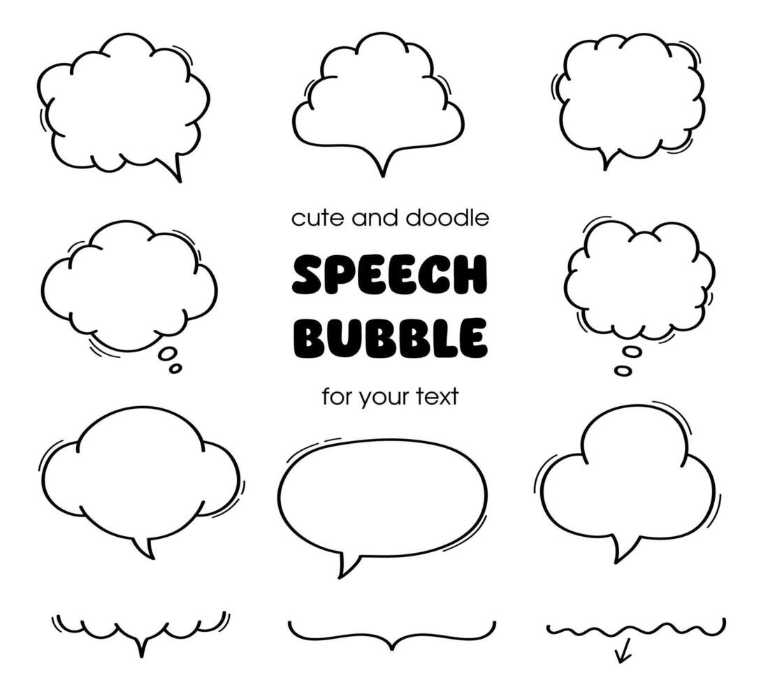 Hand drawn simple speech bubble frame set stylish handwritten speech bubble freehand decoration. vector