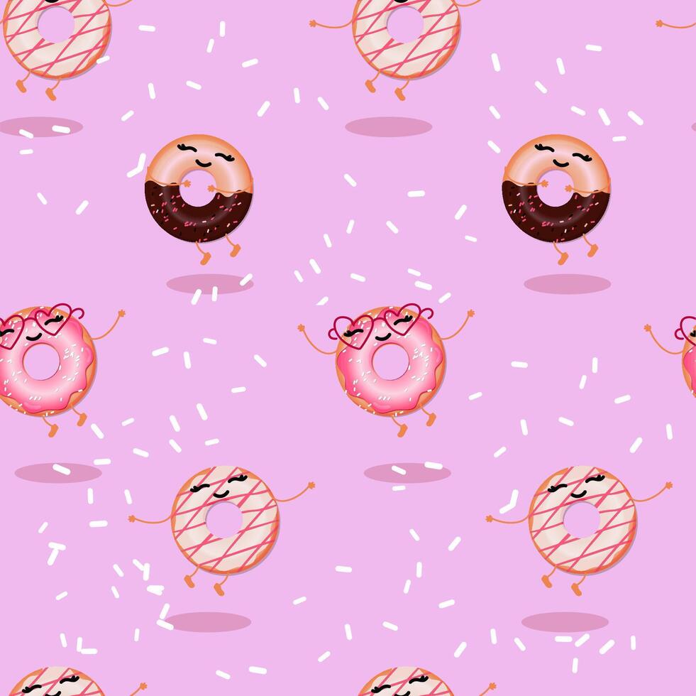 Funny donuts pink pattern background vector