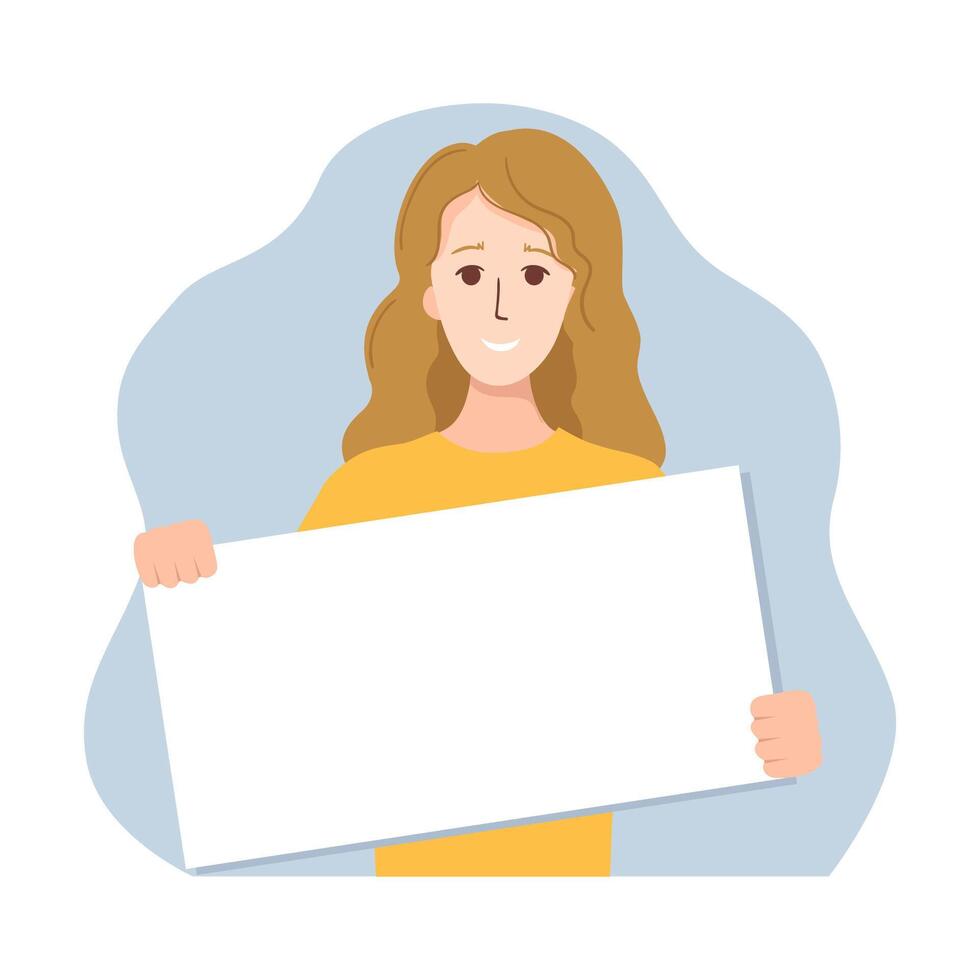 Woman with empty poster illustration. vector