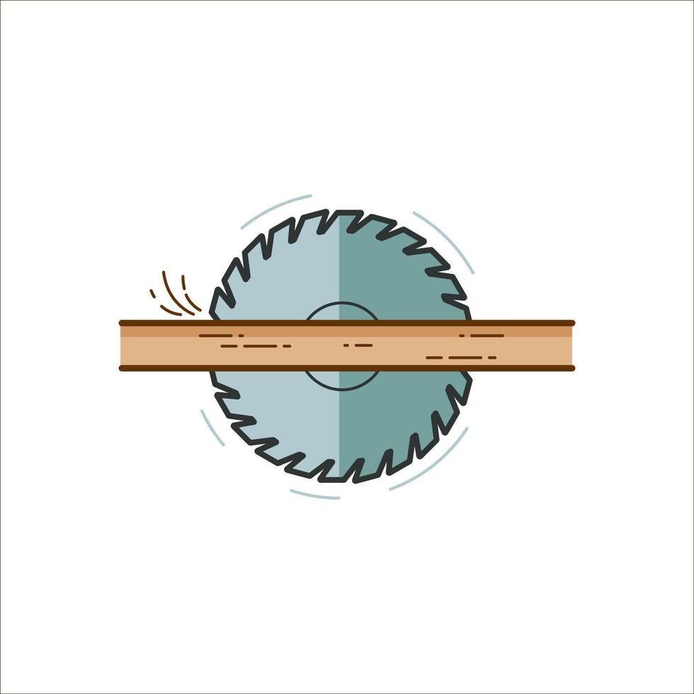 circular saw cuts wood. Woodwork color icon. vector