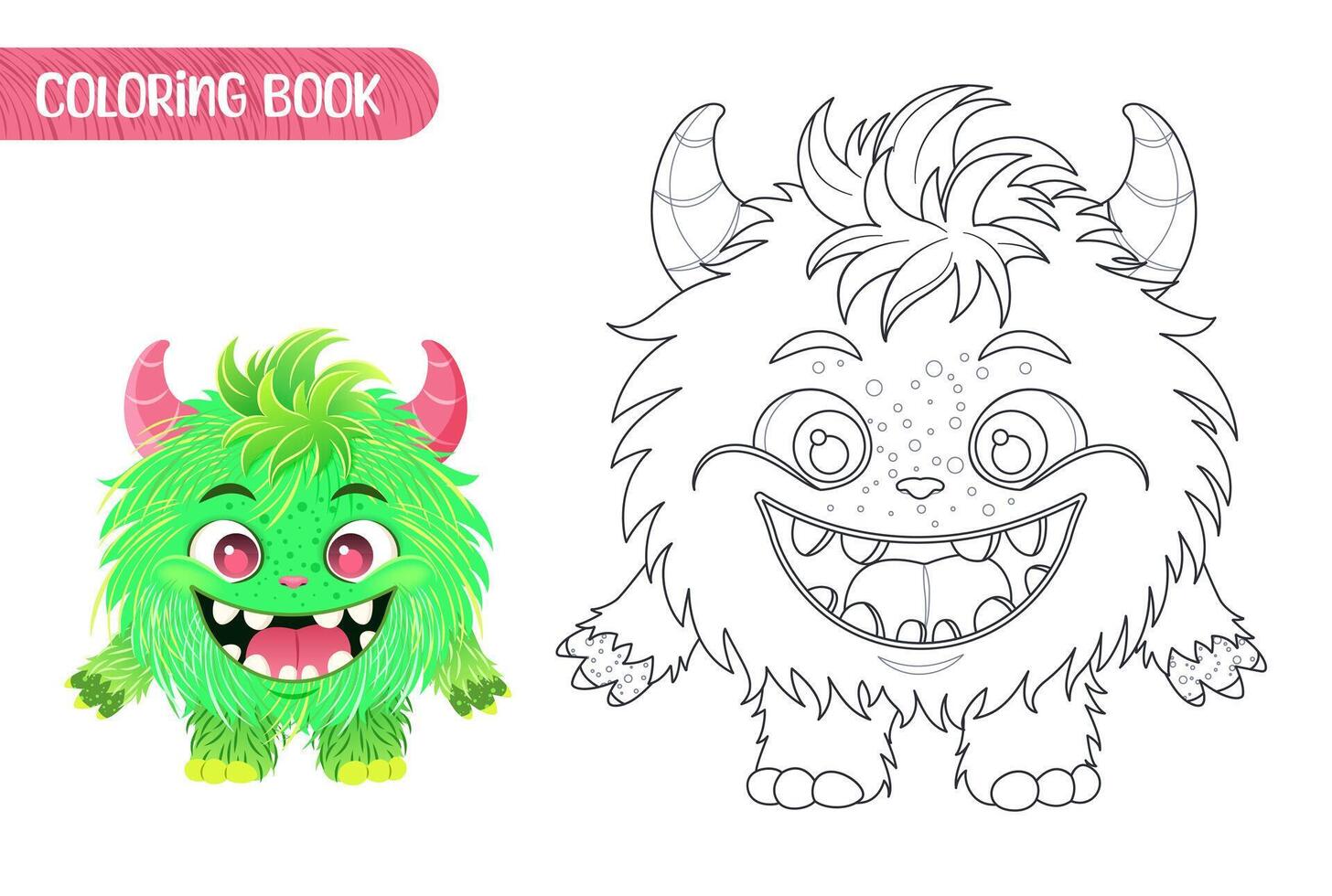 Coloring book for kids. Worksheet for drawing with cartoon monster. Cute magical creature. Coloring page with funny yeti for preschool and school children. illustration on white background. vector