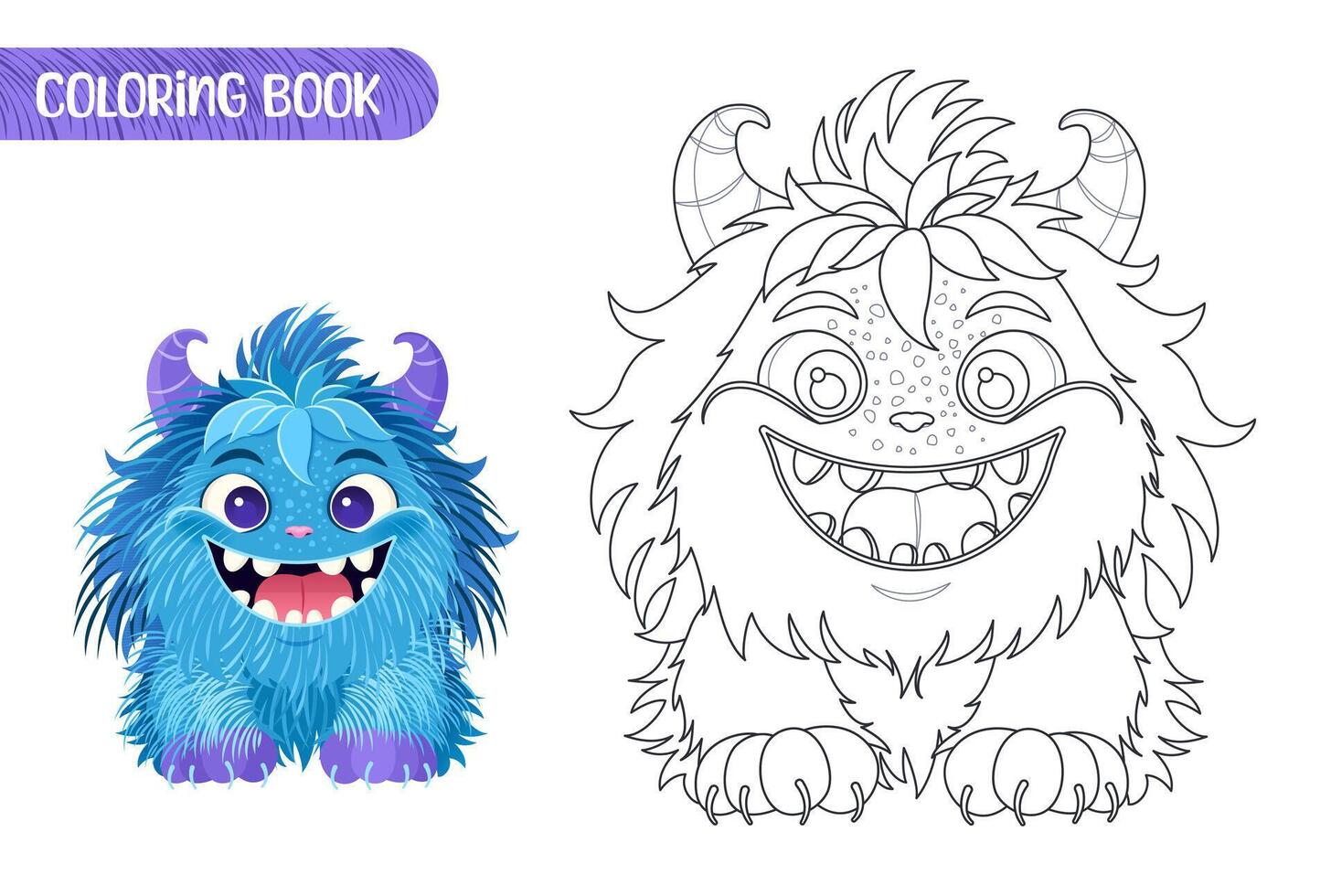 Coloring book for kids. Worksheet for drawing with cartoon monster. Cute magical creature. Coloring page with funny yeti for preschool and school children. illustration on white background. vector