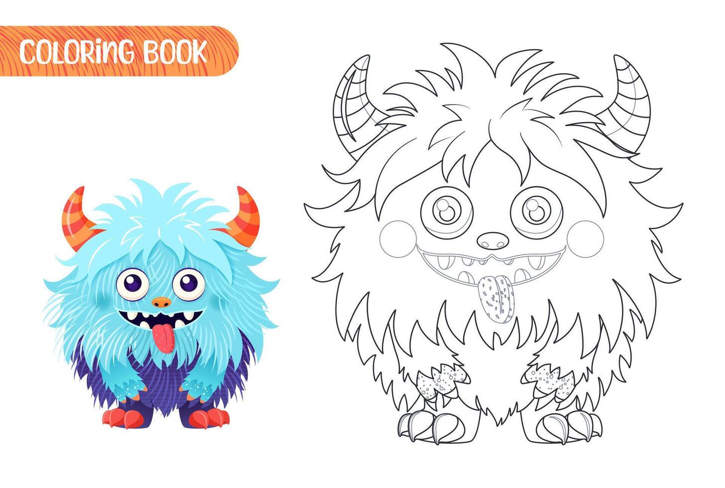 Coloring book for kids. Worksheet for drawing with cartoon monster. Cute magical creature. Coloring page with funny yeti for preschool and school children. illustration on white background. vector