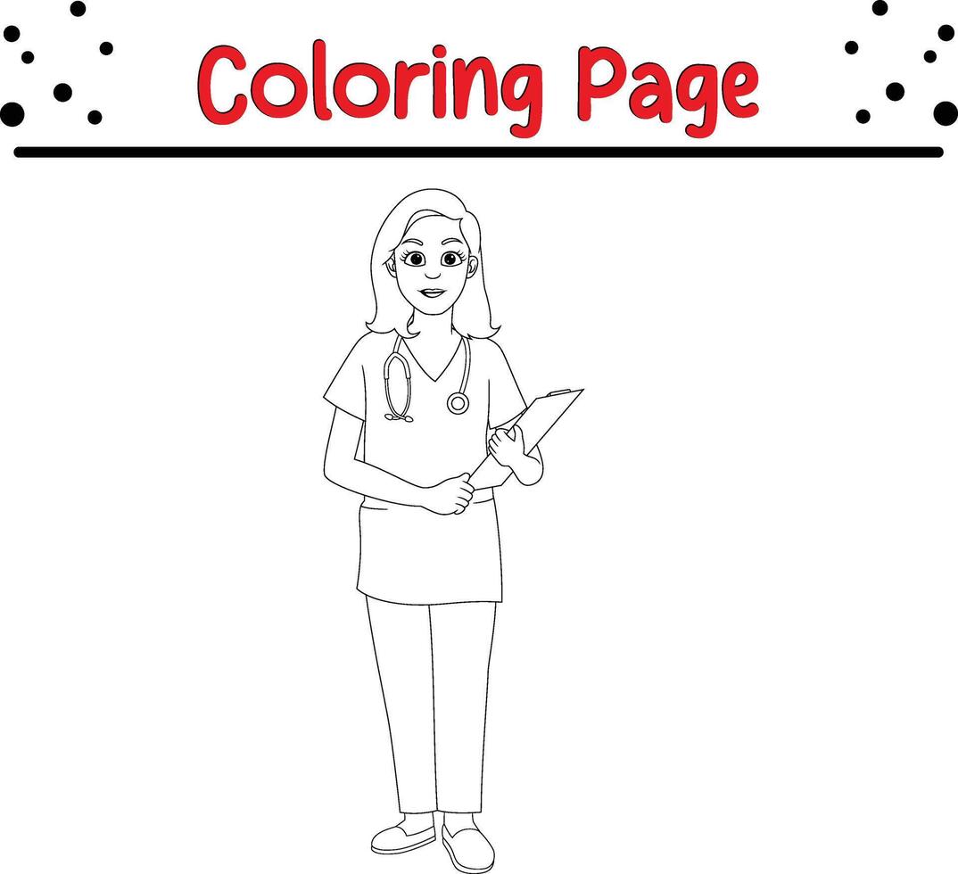 female nurse coloring book page for adults and kids vector