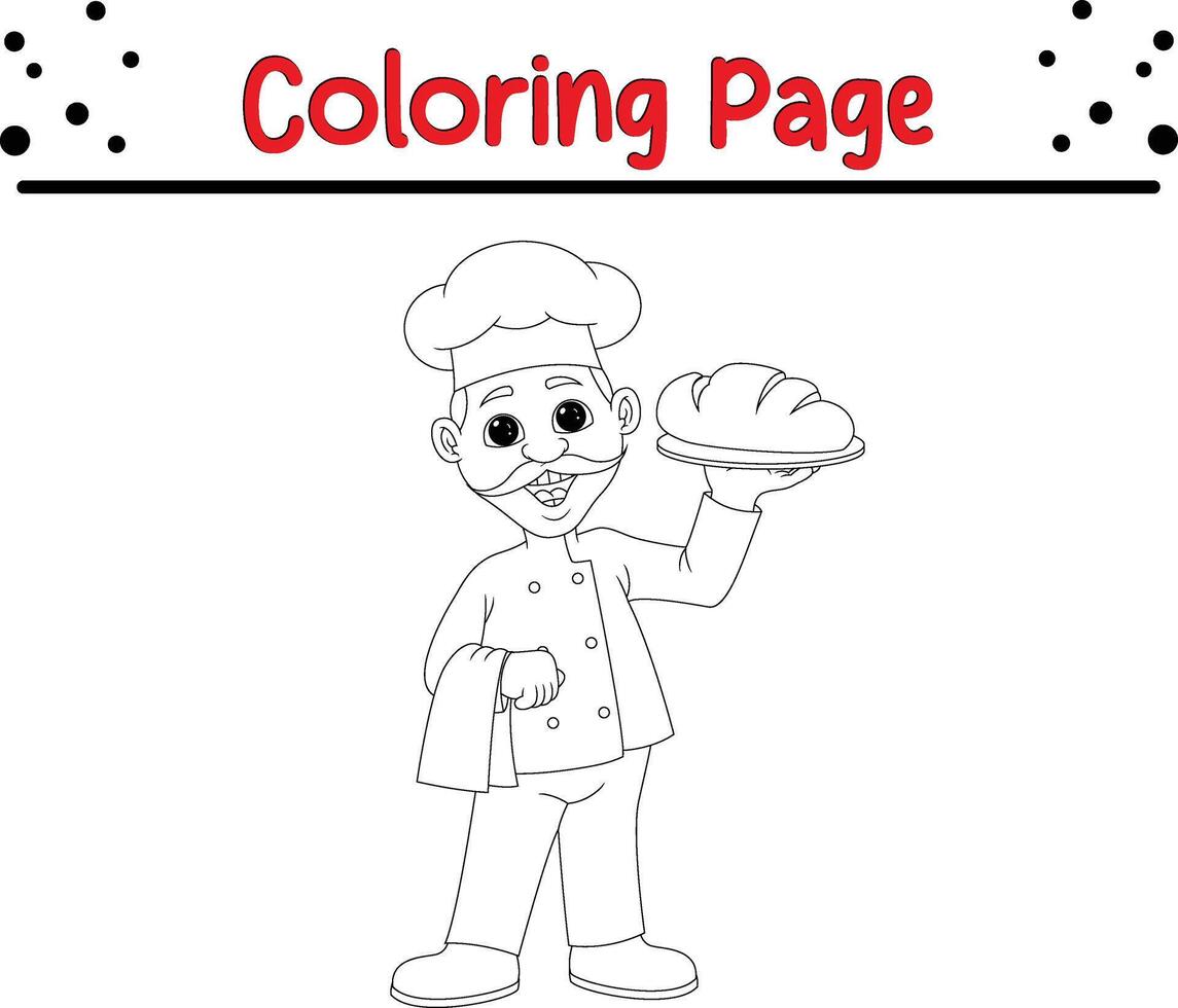 chef with bread tray coloring book page for kids and adults vector