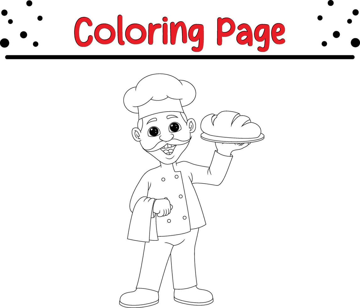 cocinero con un pan bandeja colorante libro página para niños y adultos vector