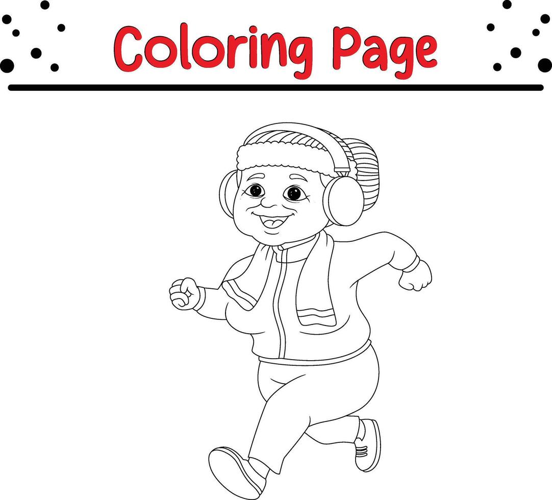 contento abuela corriendo colorante libro página para niños y adultos vector