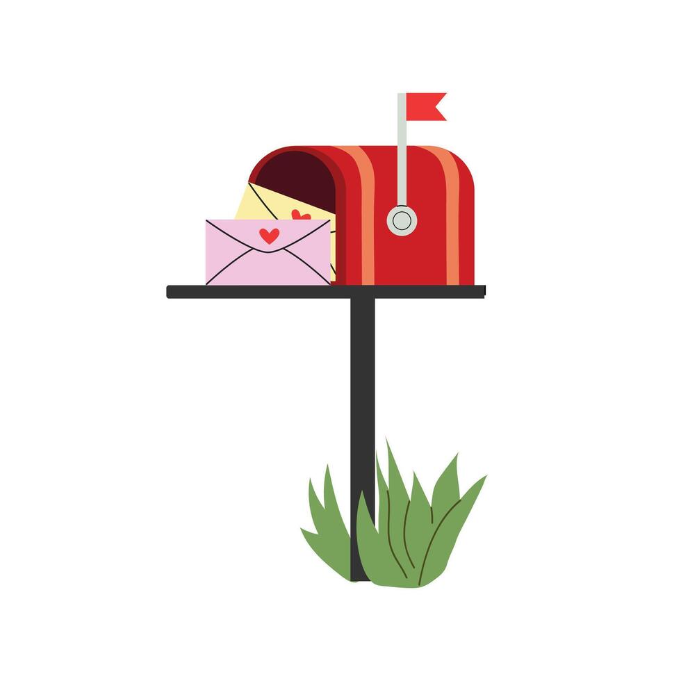 Mail box illustration. Open mailbox with letters. Letterbox. White isolated background. vector