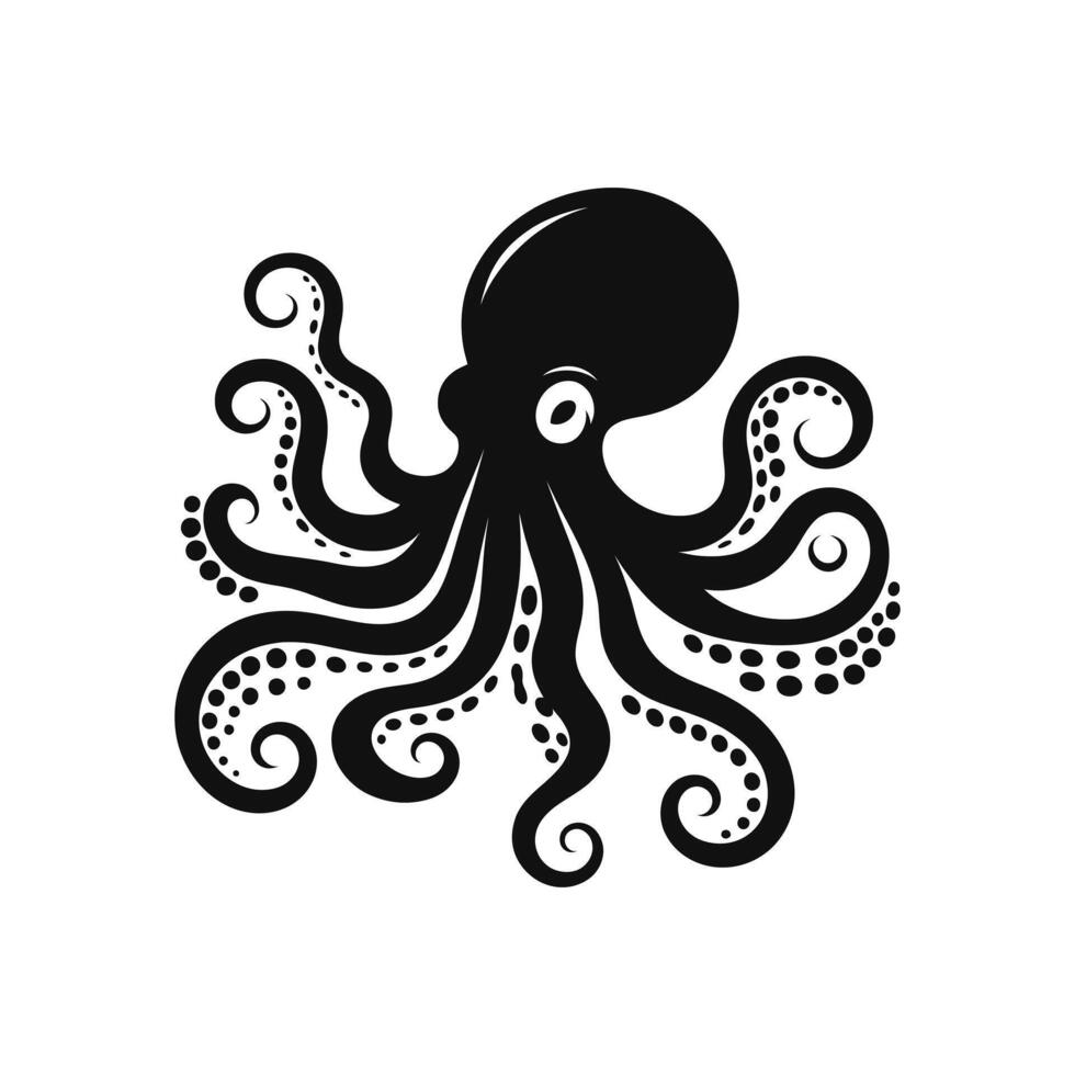 Hand drawn sea monster octopus logo icon silhouette illustration symbol vector