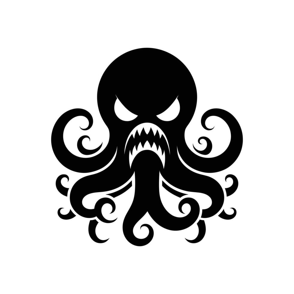 mano dibujado enojado pulpo logo icono silueta ilustración símbolo vector