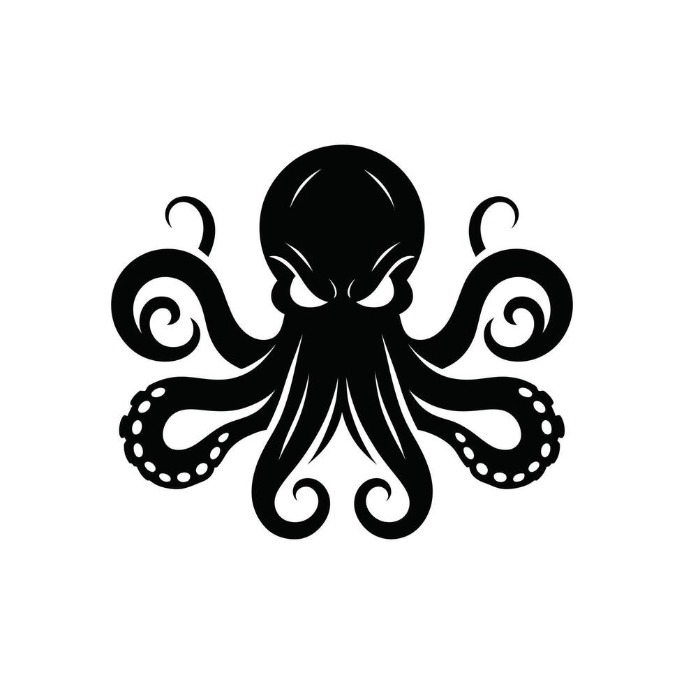 Hand drawn angry octopus logo icon silhouette illustration symbol vector