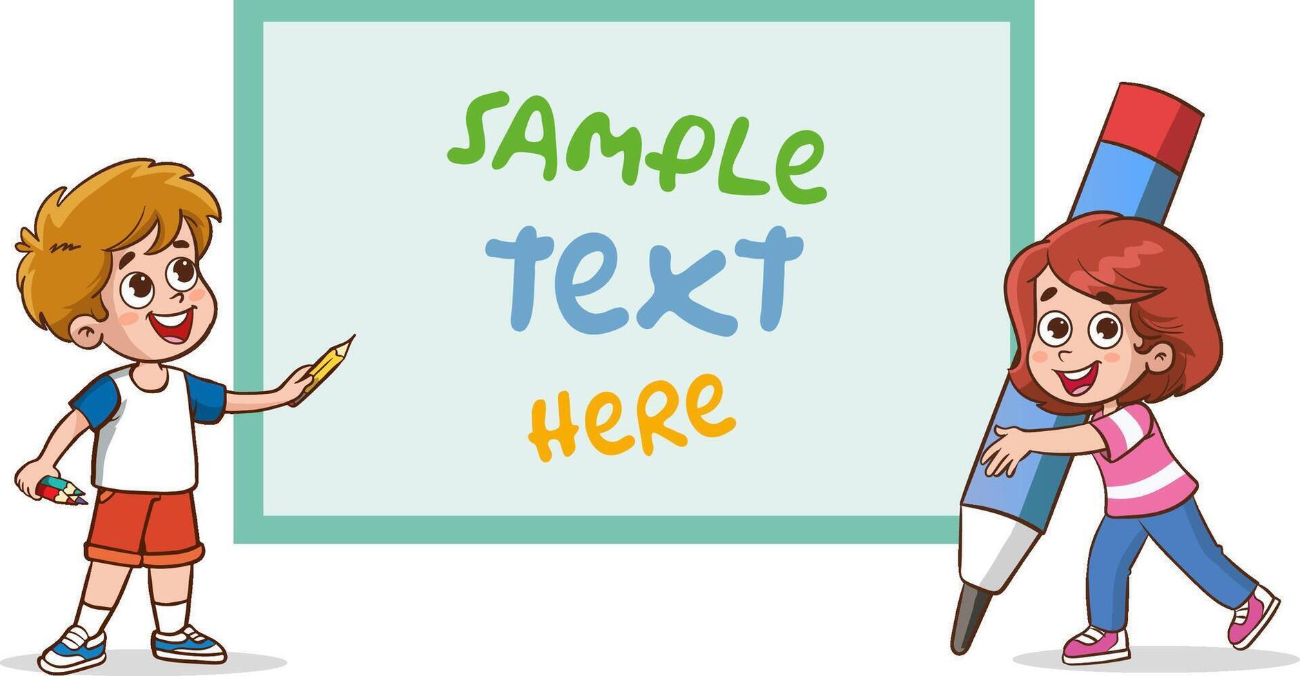 Illustration of a Little kids Holding a Pencil and Text Space.Children draw scribbles on the floor and wall with colored crayons. vector