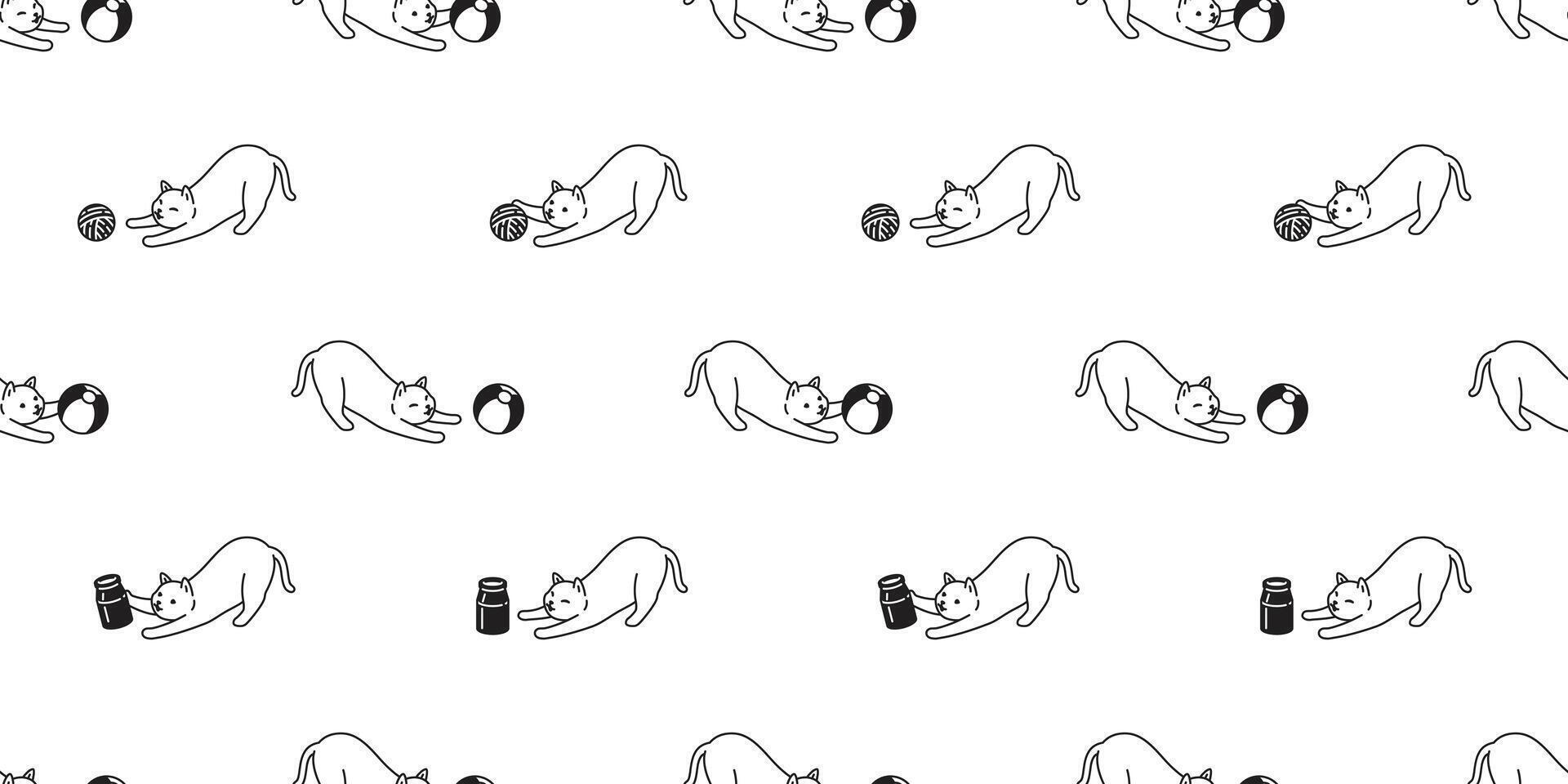 cat seamless pattern kitten toy yarn ball calico milk bottle pet scarf isolated cartoon animal tile wallpaper repeat background illustration doodle design vector