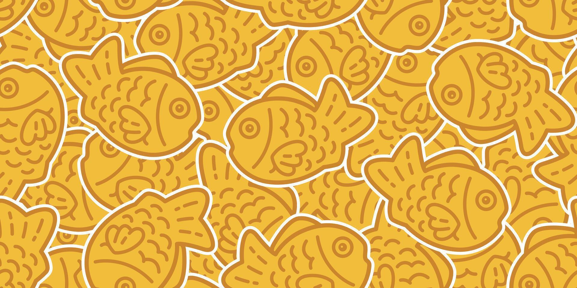 fish Taiyaki Seamless pattern bakery japan food snack tuna shark salmon dolphin doodle icon cartoon ocean sea tile background repeat wallpaper scarf isolated pet animal doodle illustration desi vector