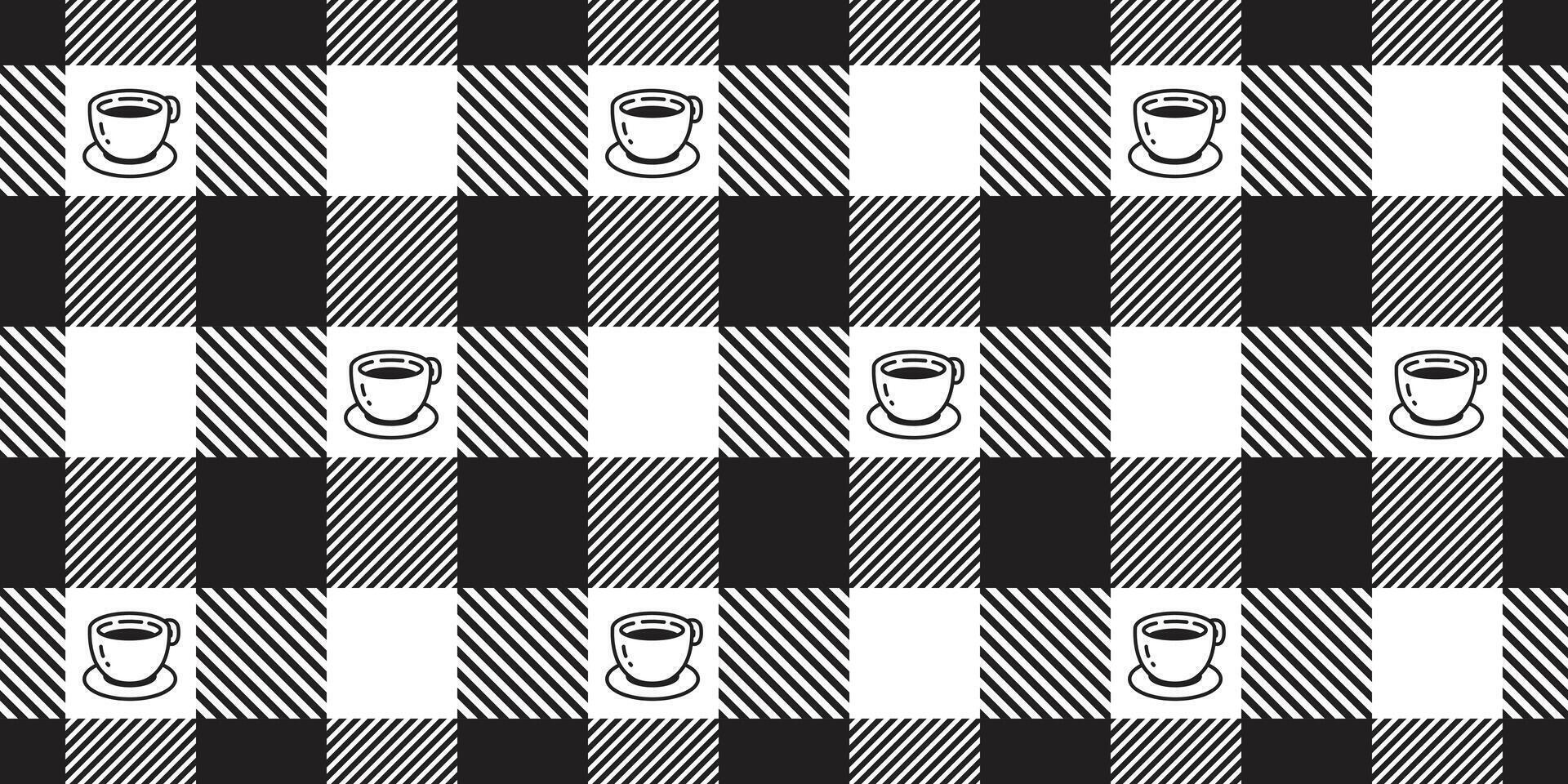 café té taza sin costura modelo comprobado tartán tartán té Leche vaso repetir antecedentes bufanda aislado loseta fondo de pantalla garabatear dibujos animados ilustración diseño vector