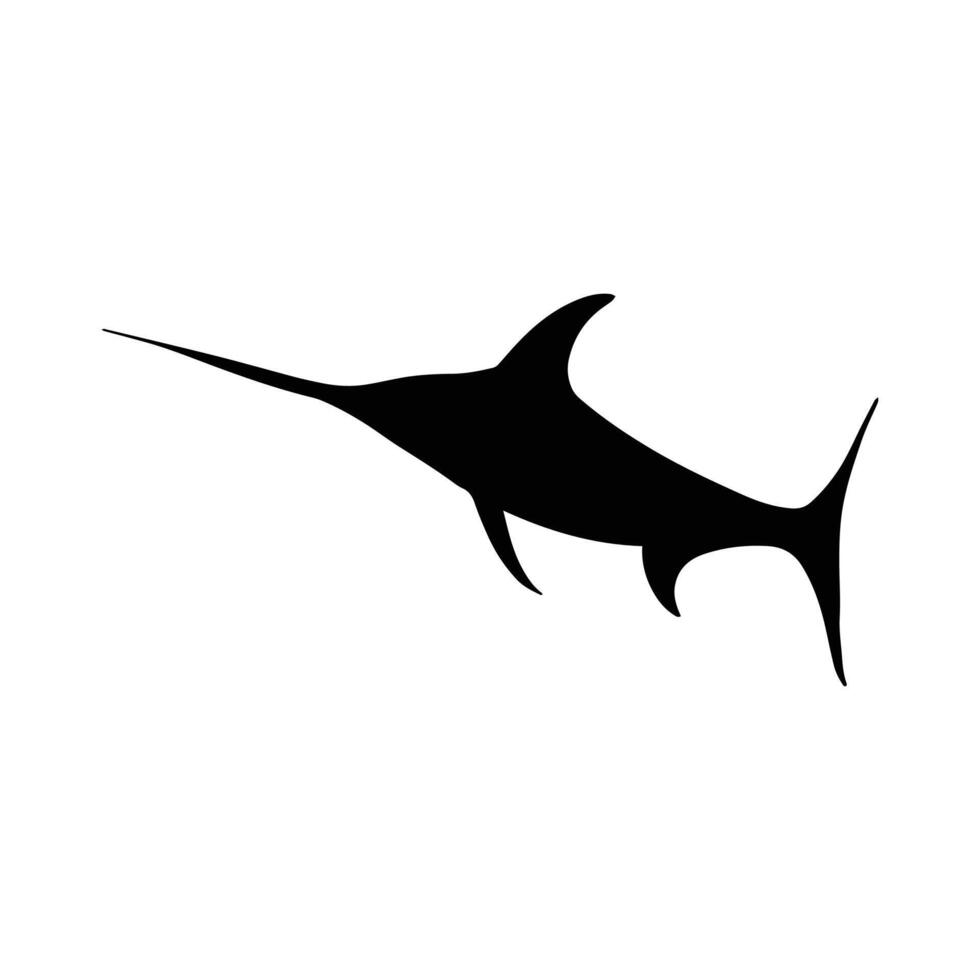 Big Fish silhouette in line art style. Fish by hand drawing. Fish tattoo on white background. Black and white fish on white background. Marine animal illustration. Marine life animal vector