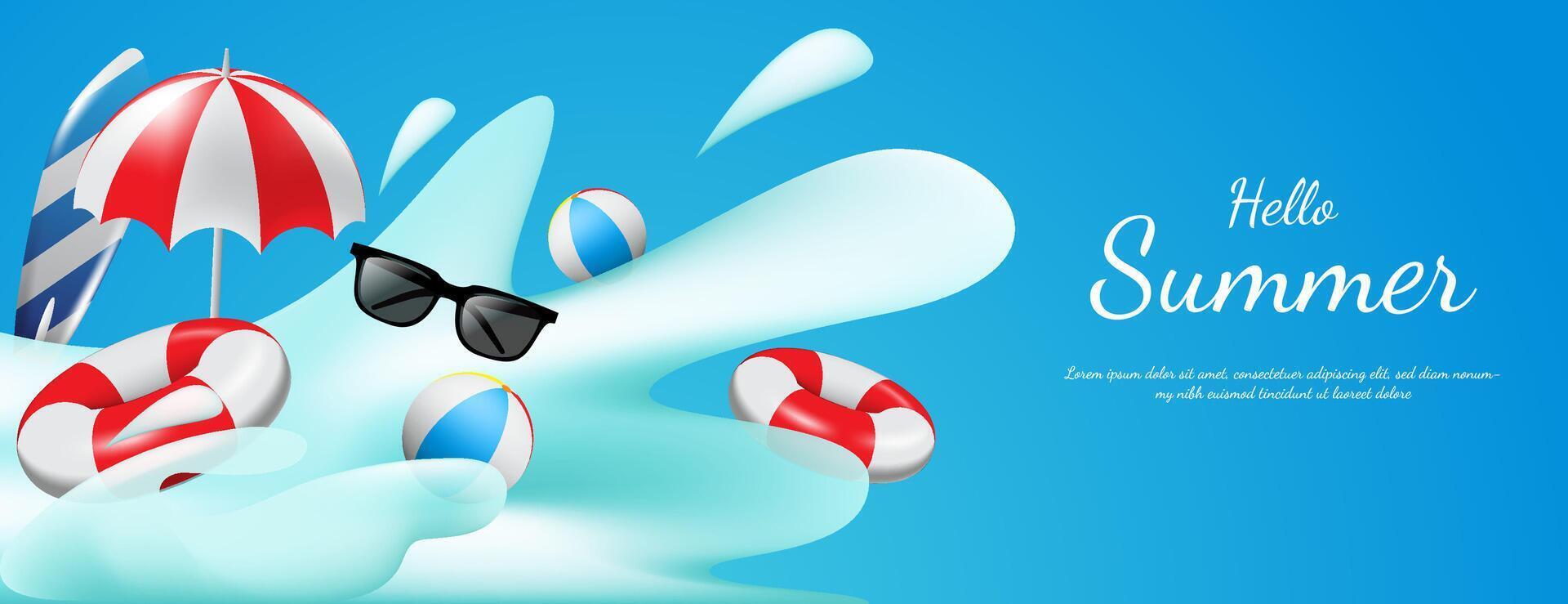 summer banner design with 3d beach ornament vector