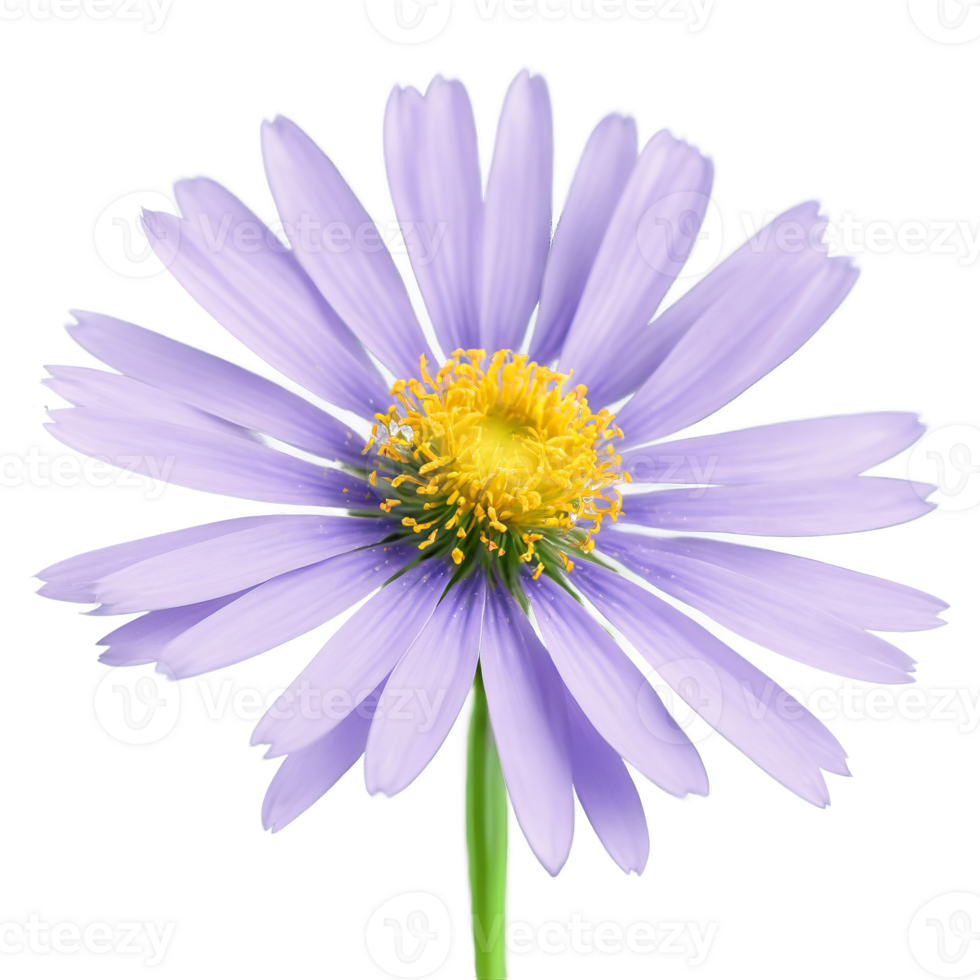 Purple aster thin petals radiating from yellow center slight curve at tips Symphyotrichum novae angliae png