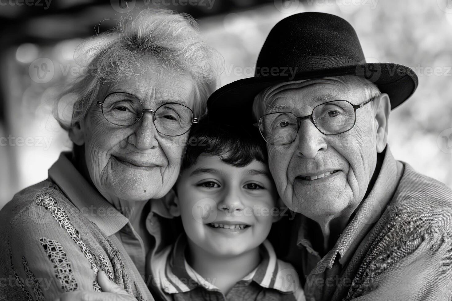 Portrait of happy grandparents with their grandson. photo