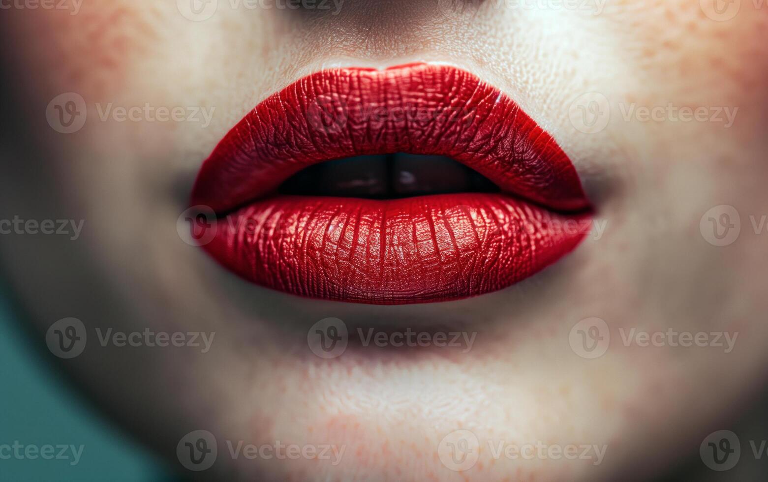 cerca arriba foto de sensual rojo labios. hembra cosmético hacer arriba concepto. rojo lápiz labial brillo para mujer.