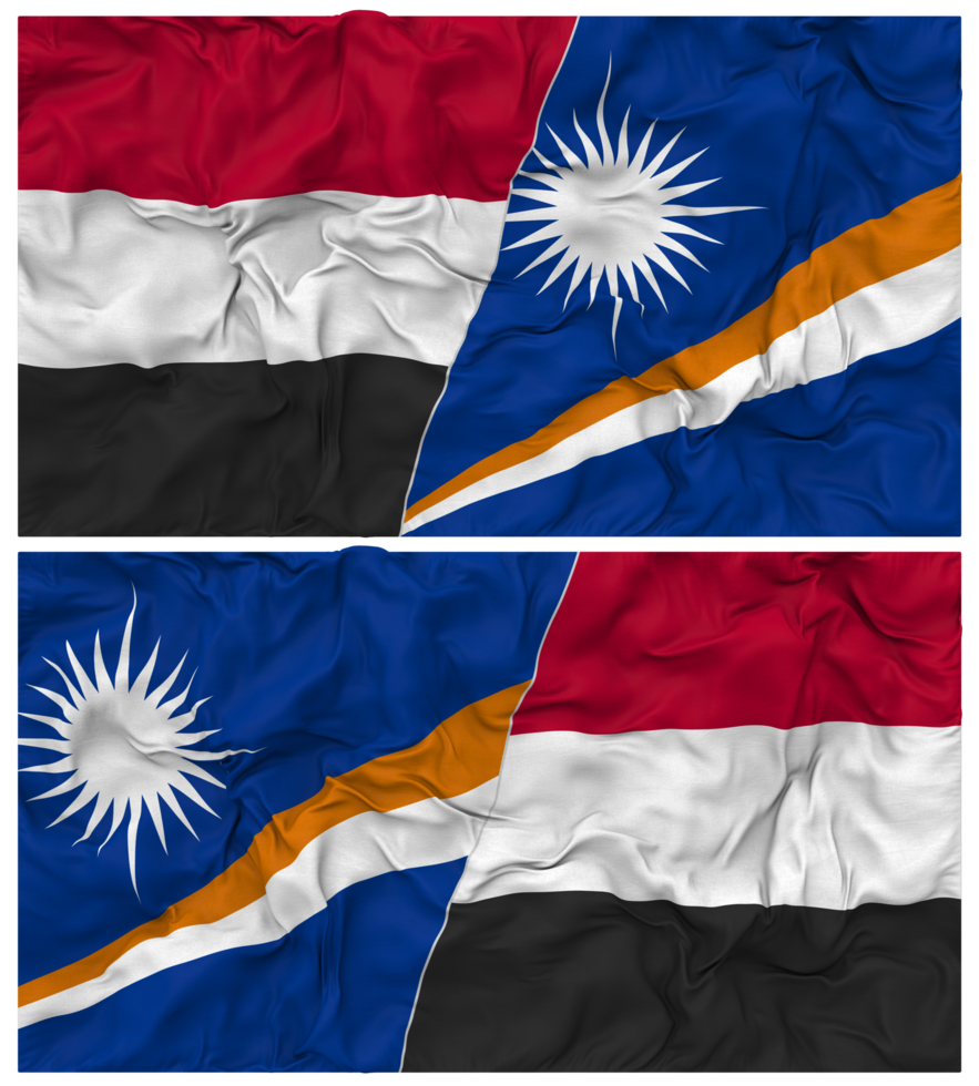 Marshall Islands and Yemen Half Combined Flag with Cloth Bump Texture, Bilateral Relations, Peace and Conflict, 3D Rendering png