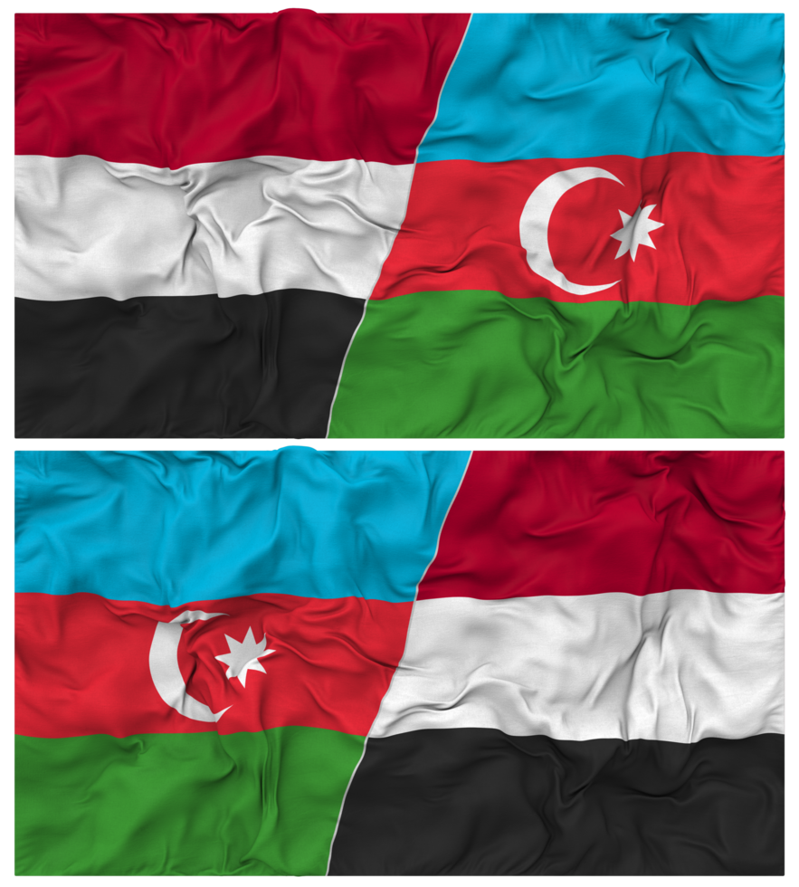 Azerbaijan and Yemen Half Combined Flag with Cloth Bump Texture, Bilateral Relations, Peace and Conflict, 3D Rendering png