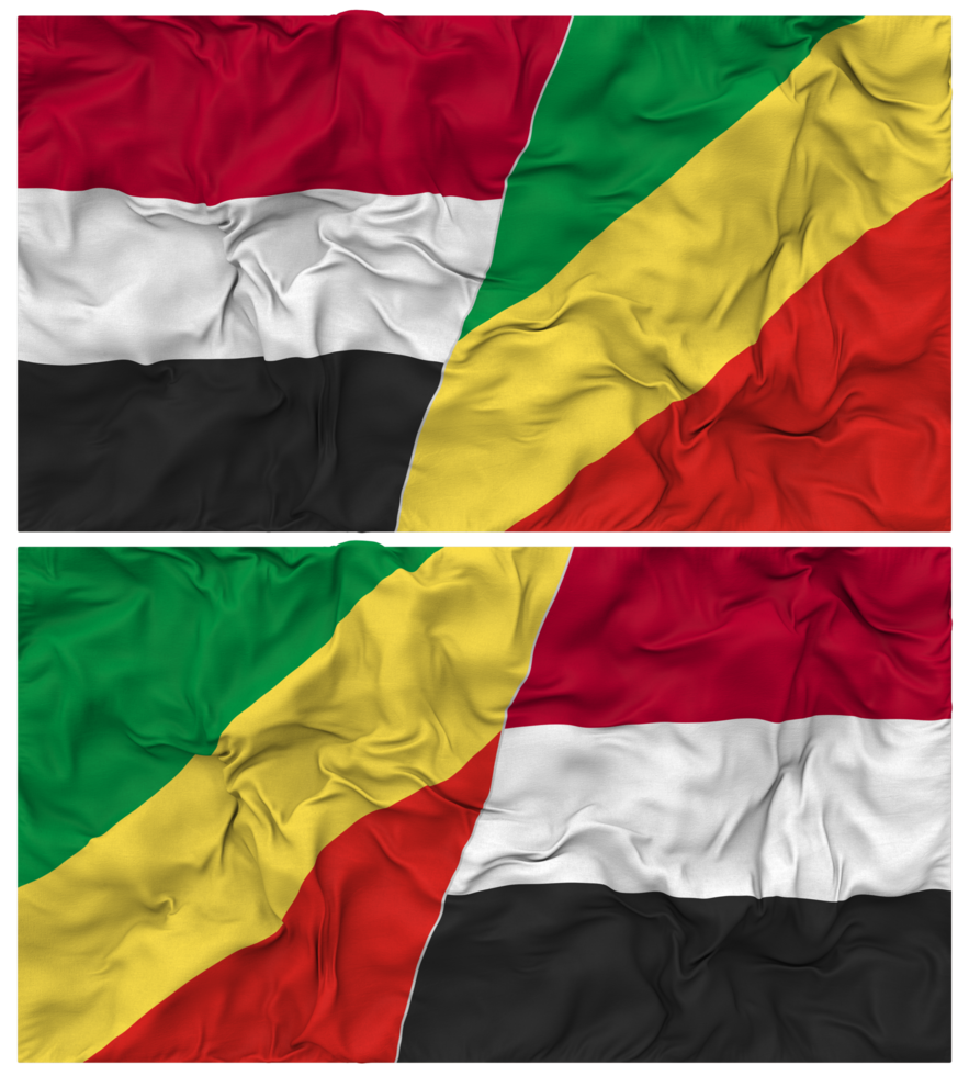 Congo and Yemen Half Combined Flag with Cloth Bump Texture, Bilateral Relations, Peace and Conflict, 3D Rendering png