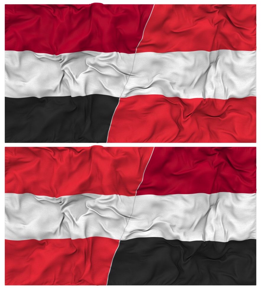 Austria and Yemen Half Combined Flag with Cloth Bump Texture, Bilateral Relations, Peace and Conflict, 3D Rendering png