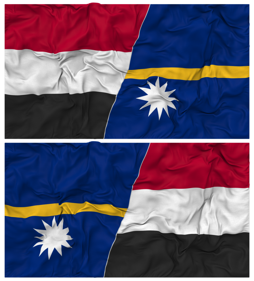 Nauru and Yemen Half Combined Flag with Cloth Bump Texture, Bilateral Relations, Peace and Conflict, 3D Rendering png