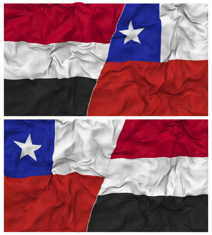 Chile and Yemen Half Combined Flag with Cloth Bump Texture, Bilateral Relations, Peace and Conflict, 3D Rendering png