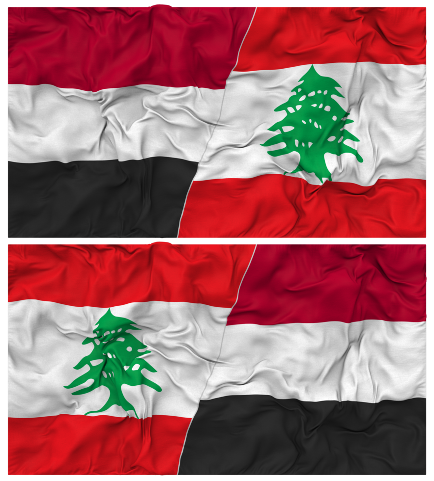 Lebanon and Yemen Half Combined Flag with Cloth Bump Texture, Bilateral Relations, Peace and Conflict, 3D Rendering png