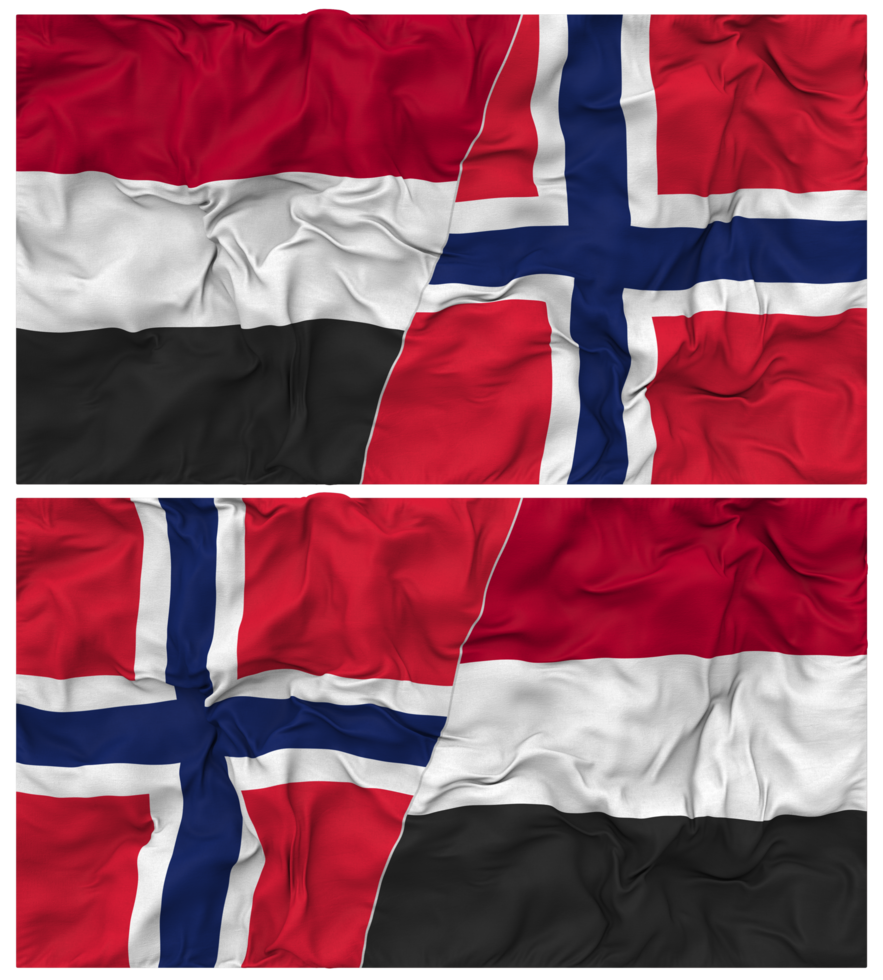 Norway and Yemen Half Combined Flag with Cloth Bump Texture, Bilateral Relations, Peace and Conflict, 3D Rendering png