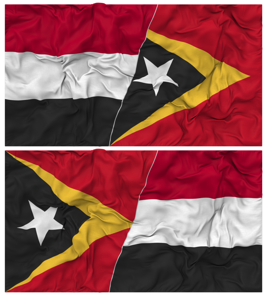 East Timor and Yemen Half Combined Flag with Cloth Bump Texture, Bilateral Relations, Peace and Conflict, 3D Rendering png
